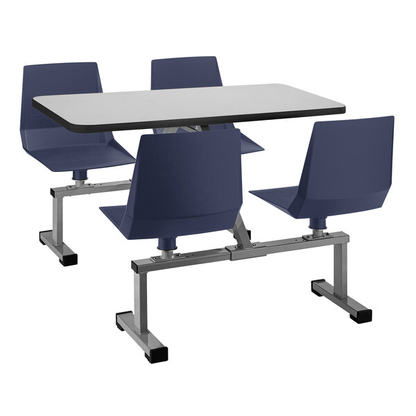 A National Public Seating cluster booth with navy seats at a white table.