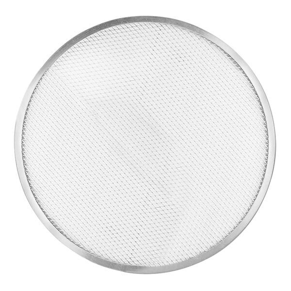 A close-up of a LloydPans aluminum pizza screen.