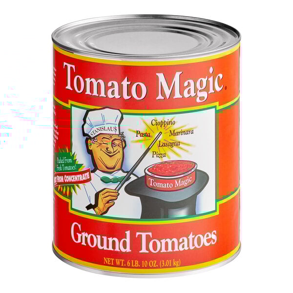 A Stanislaus Tomato Magic Ground Peeled Tomatoes #10 can.
