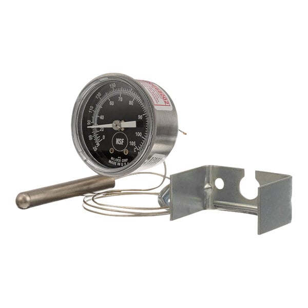 A close-up of an All Points thermometer with a U-clamp.