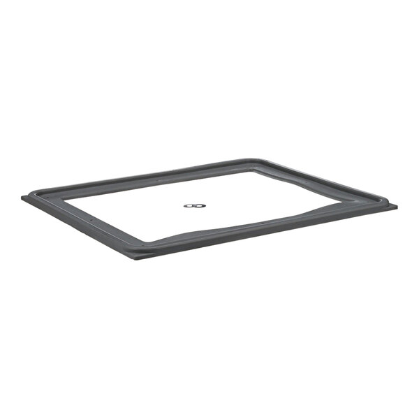 A grey rectangular object with a white surface and a small hole in the middle.