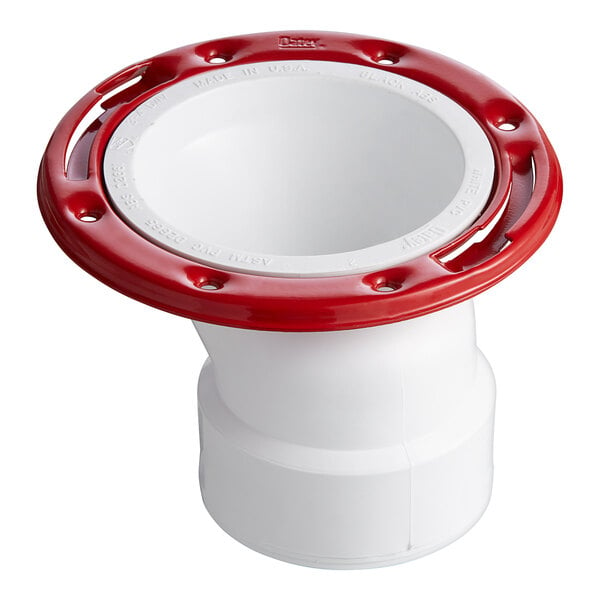 A white and red pipe fitting.