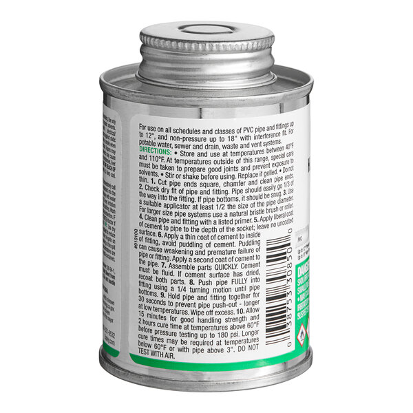 A close-up of a can of Oatey 4 oz. PVC Heavy-Duty Clear Cement.