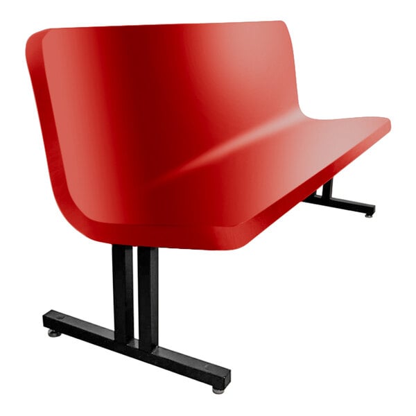 A Sol-O-Matic red fiberglass bench with black legs.