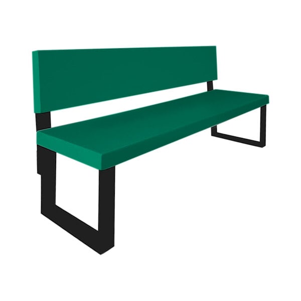 A Sol-O-Matic hunter green fiberglass park bench with black legs.