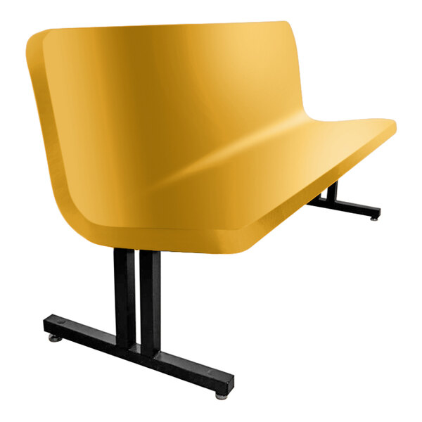 A Sol-O-Matic marigold fiberglass bench with black legs.