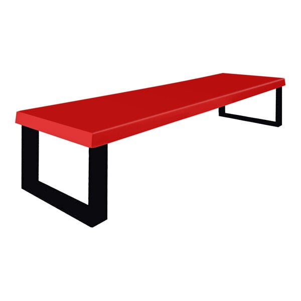 A Sol-O-Matic holly red fiberglass park bench with black legs.