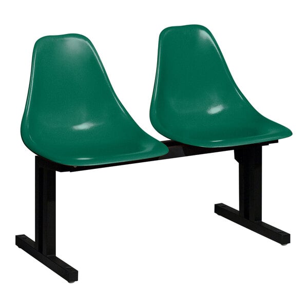 A Sol-O-Matic hunter green modular seating unit with two chairs on a black base.