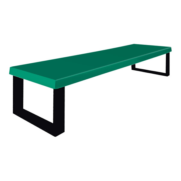 A Hunter Green Sol-O-Matic fiberglass park bench with black legs.