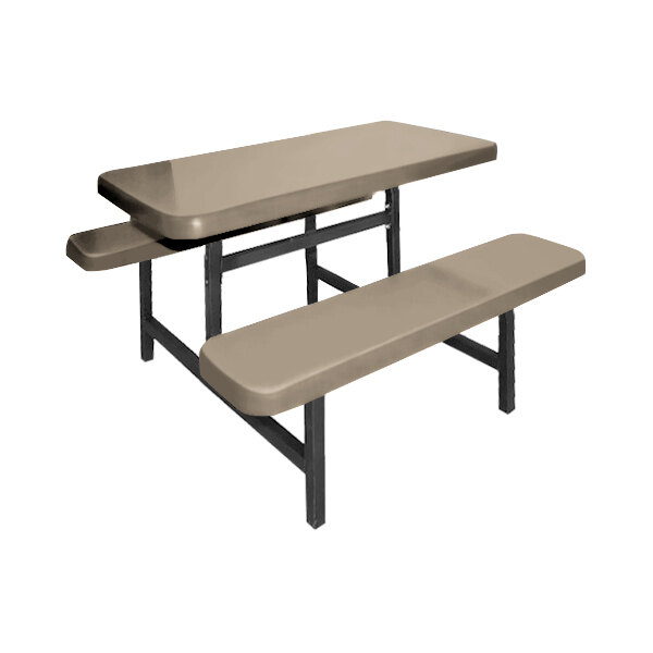 A Sol-O-Matic smoke fiberglass picnic table with fixed bench seats.