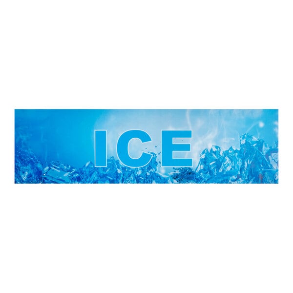 A blue rectangular sign with white text and an ice logo.