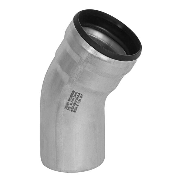 A close-up of a Josam stainless steel 30 degree bend pipe fitting for push-fit pipes.