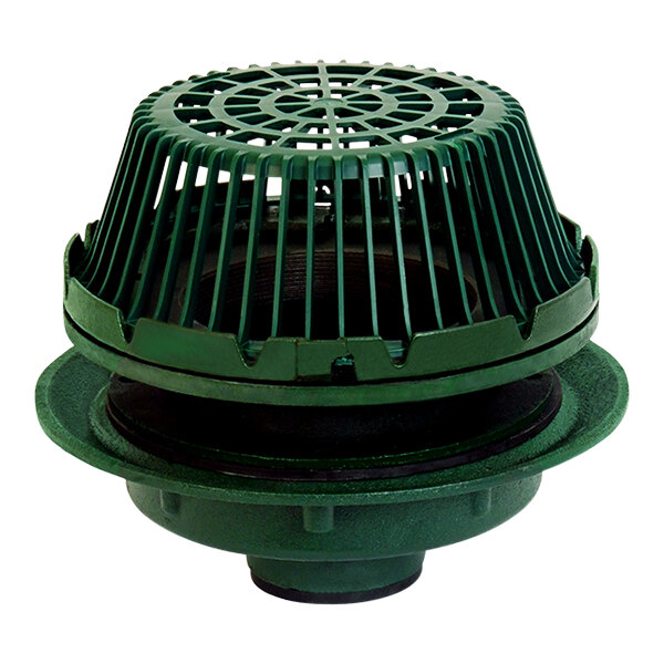 A green polypropylene dome grate with a green lid.