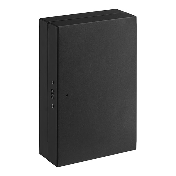 A black rectangular Controltek key cabinet with a lock and a small door.