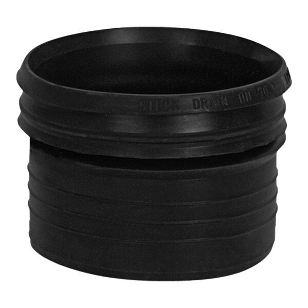 A black round rubber gasket with two holes on a white background.