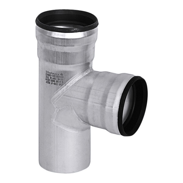 A stainless steel Josam sanitary sweep tee pipe fitting.