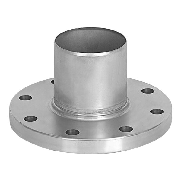 A close-up of a Josam stainless steel male flange adapter with holes.