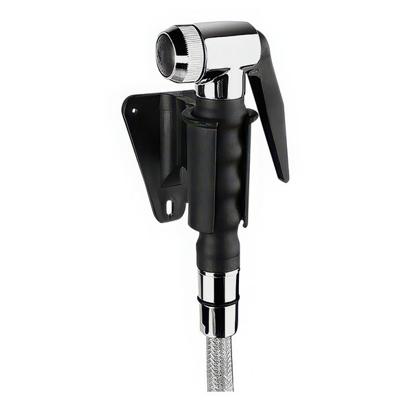 A black and chrome EcoFry hand held sprayer with a silver shower head.