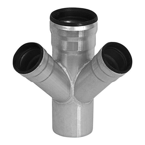 A Josam stainless steel pipe fitting with three openings.
