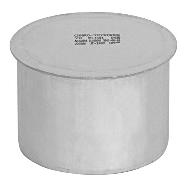 A white cylinder with a black label that reads "Josam JF-2484 3" Stainless Steel Blind Plug"