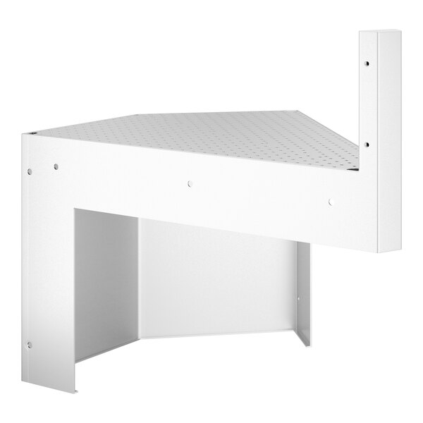 A white metal Regency 45-degree angle outside corner underbar filler with holes.