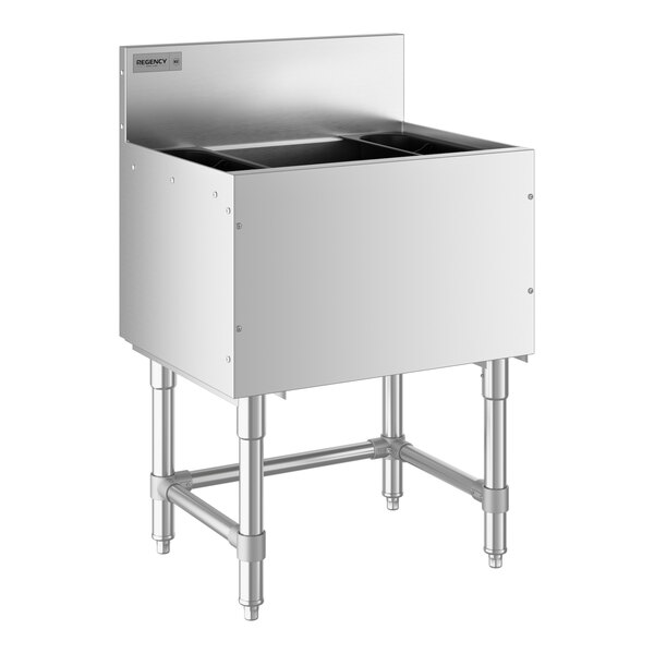A stainless steel Regency underbar ice bin with two deep containers.