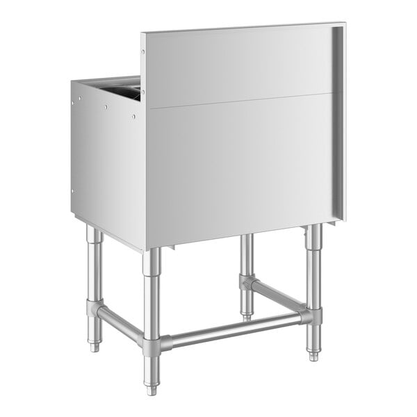 A stainless steel Regency underbar ice bin with a metal frame.