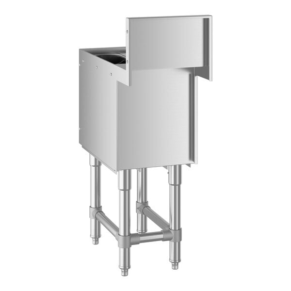 A Regency stainless steel underbar ice bin with the door open.