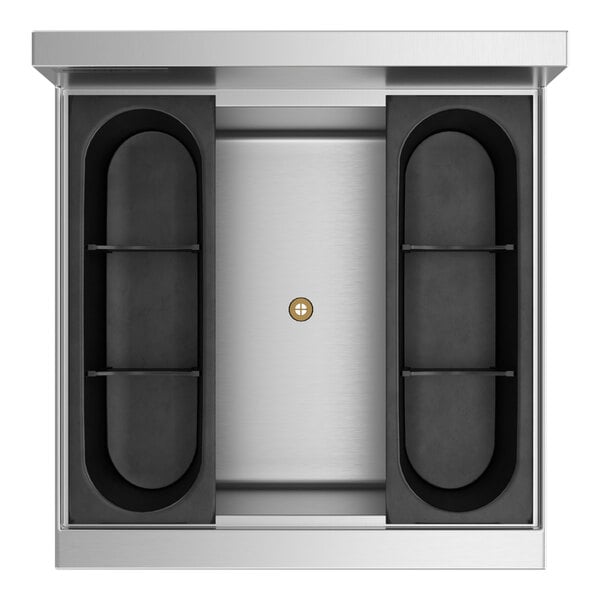 A stainless steel Regency underbar ice bin with two empty shelves.