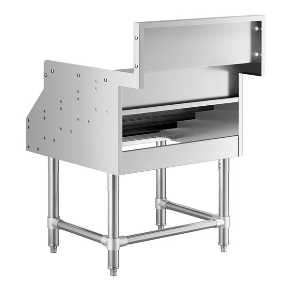 A Regency stainless steel liquor display rack with five tiers.