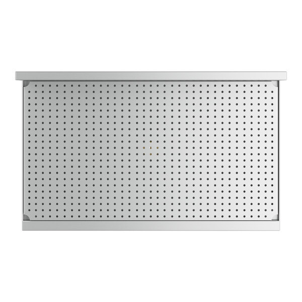 A white rectangular Regency stainless steel underbar drainboard with holes in it.