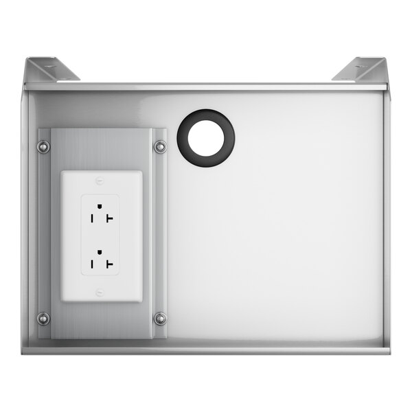 A stainless steel Regency underbar blender shelf with a power outlet and switch.