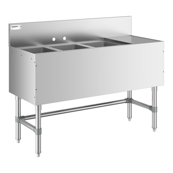 Regency Spec Line 48" x 19" Three Bowl Underbar Sink with 12" Right Drainboard