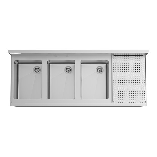 Regency Spec Line 48" x 19" Three Bowl Underbar Sink with 12" Right Drainboard