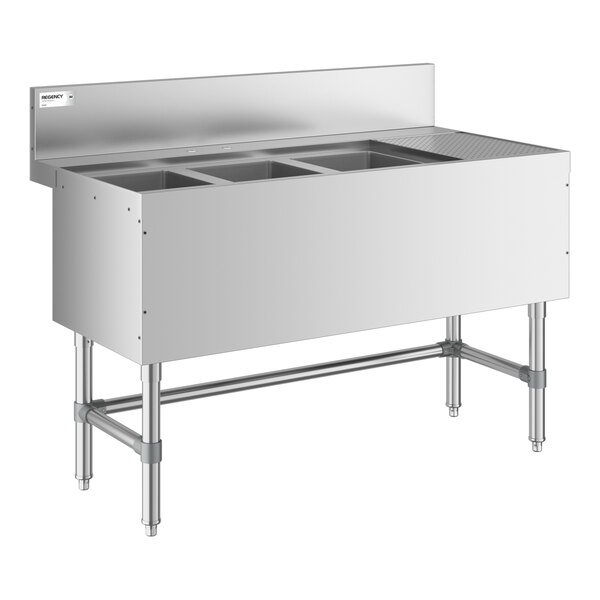 Regency Spec Line 48" x 24" Three Bowl Underbar Sink with 12" Right Drainboard