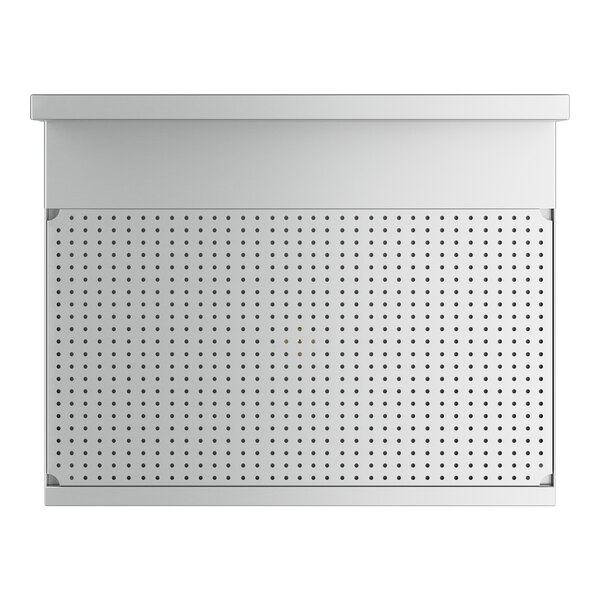 A white rectangular stainless steel Regency underbar drainboard with holes in the surface.