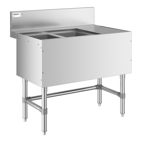 Regency Spec Line 36" x 24" Two Bowl Underbar Sink with 12" Right Drainboard