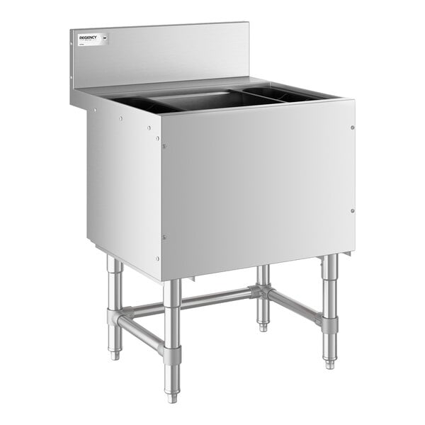Regency Spec Line 24" x 24" Underbar Ice Bin with 10 Circuit Post-Mix Cold Plate and Bottle Holders - 77 lb.