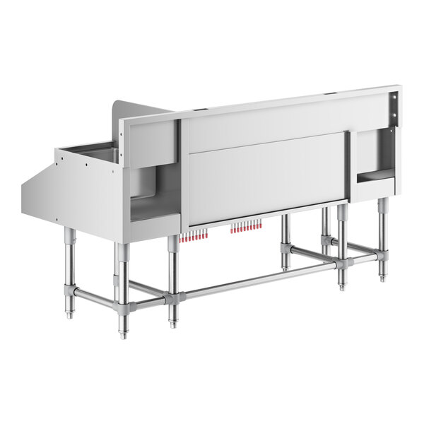 A Regency stainless steel combination cocktail station with a cold plate, sink, and liquor display rack.