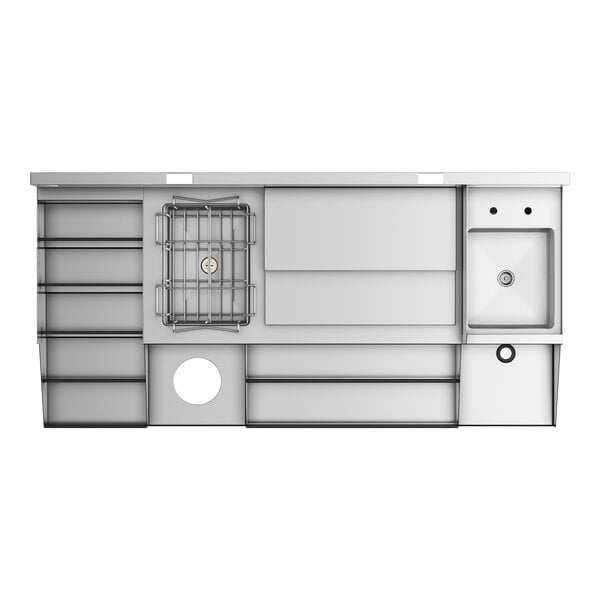 A Regency stainless steel underbar cocktail station with a cold plate, sink, and liquor display rack.