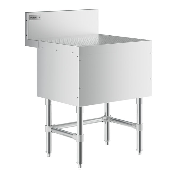 A white rectangular Regency stainless steel underbar drainboard.