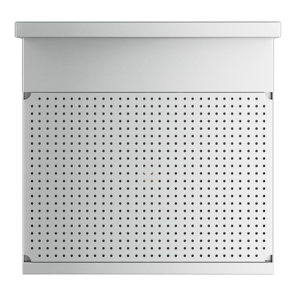 A white rectangular stainless steel Regency drainboard with holes.