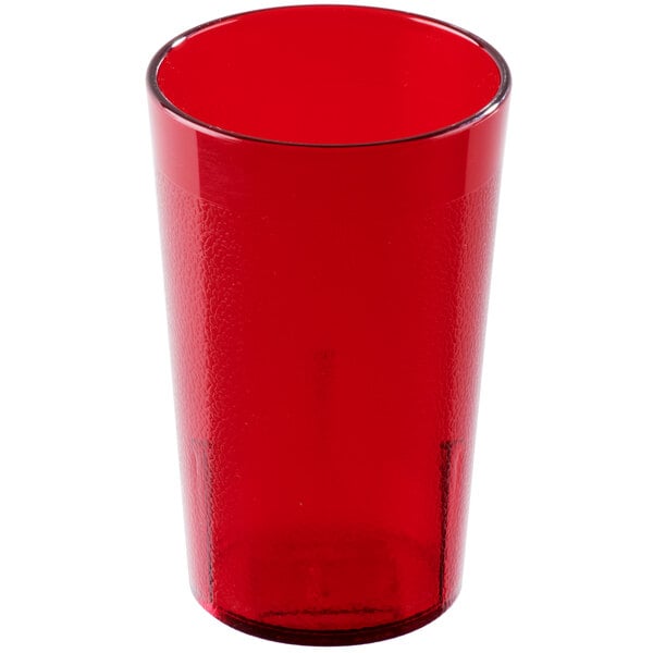 A red plastic tumbler.