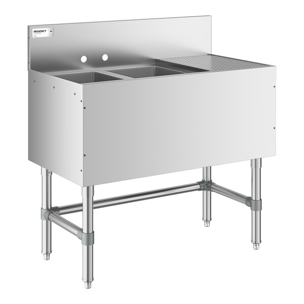 Regency Spec Line 36" x 19" Two Bowl Underbar Sink with 12" Right Drainboard
