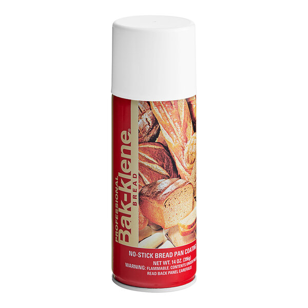 A can of Bak-Klene bread pan release spray on a white background.