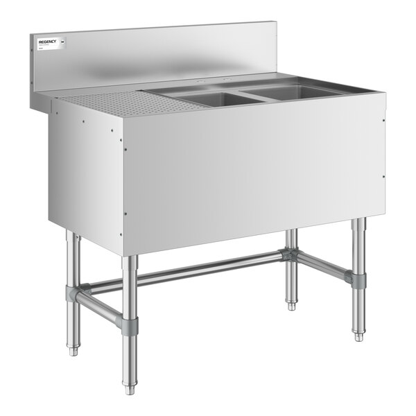 Regency Spec Line 36" x 24" Two Bowl Underbar Sink with 12" Left Drainboard