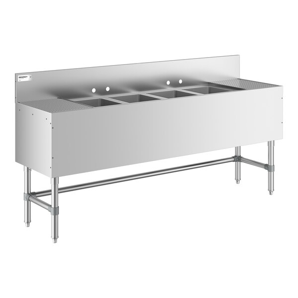 Regency Spec Line 72" x 19" Four Bowl Underbar Sink with Two 12" Drainboards