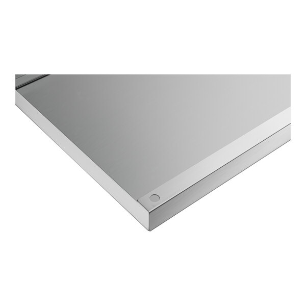 A stainless steel sliding lid with a metal surface.