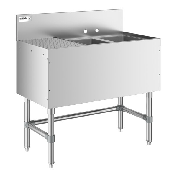 Regency Spec Line 36" x 19" Two Bowl Underbar Sink with 12" Left Drainboard