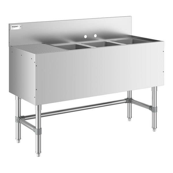 Regency Spec Line 48" x 19" Three Bowl Underbar Sink with 12" Left Drainboard